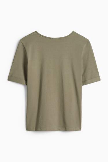 Women - V-neck T-shirt - slim fit - dark green