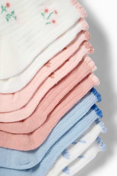 Copii - Fete - Multipack 5 perechi - flori - șosete cu motive - reiate - albastru deschis