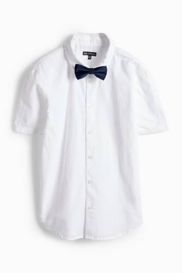 Children Boys - Set - shirt, waistcoat and bow tie - 3 piece - party - white / gray