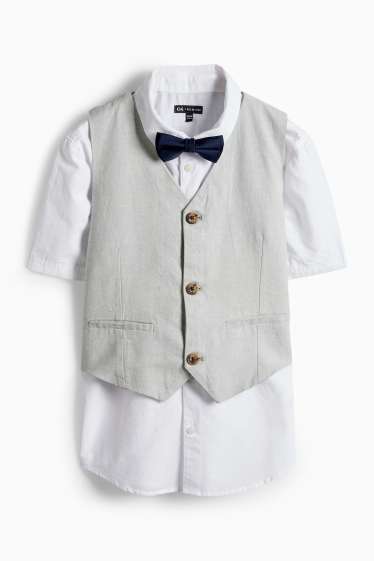 Children Boys - Set - shirt, waistcoat and bow tie - 3 piece - party - white / gray