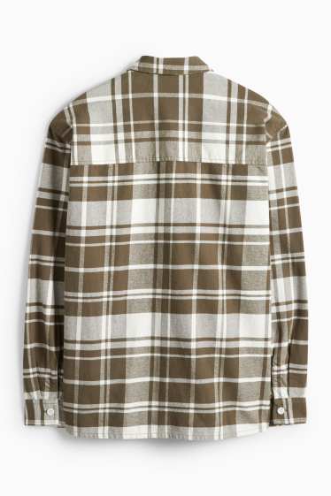 Heren - Overhemd - relaxed fit - Kent - geruit - bruin / crème wit