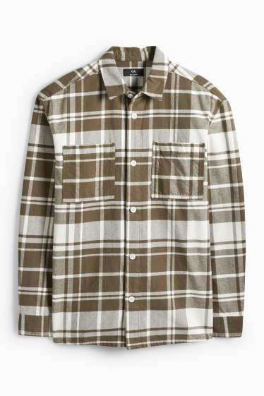 Heren - Overhemd - relaxed fit - Kent - geruit - bruin / crème wit