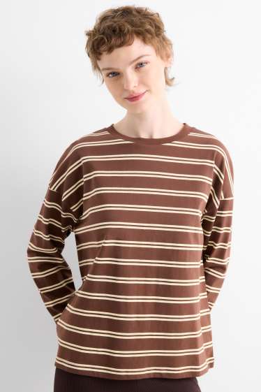 Damen - Langarmshirt - Oversized - gestreift - braun / beige