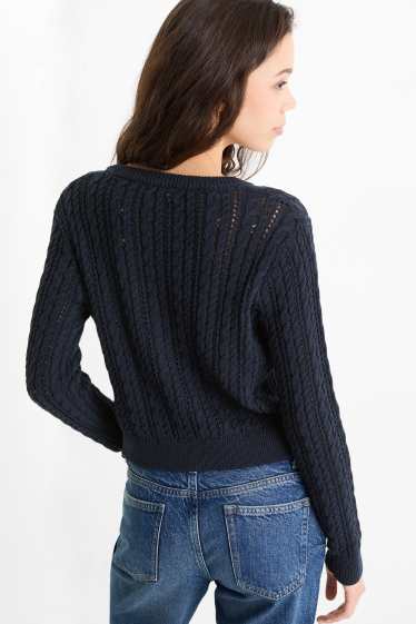 Damen - Strickjacke - Zopfmuster - dunkelblau