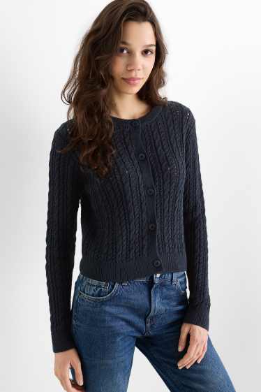 Damen - Strickjacke - Zopfmuster - dunkelblau