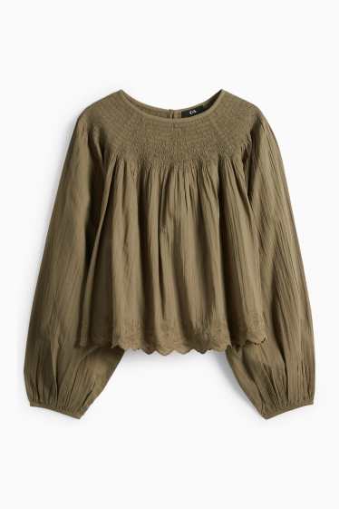 Donna - Blusa - arricciata - verde
