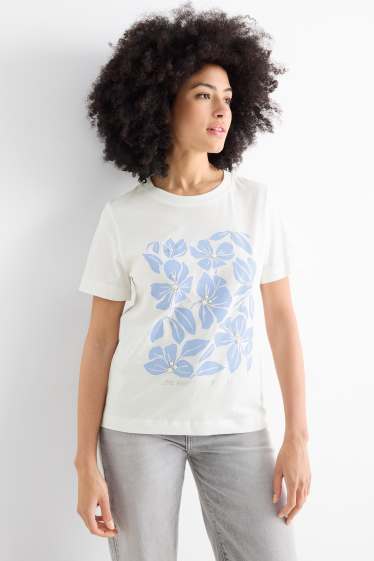 Femmes - T-shirt - regular fit - effet brillant - blanc