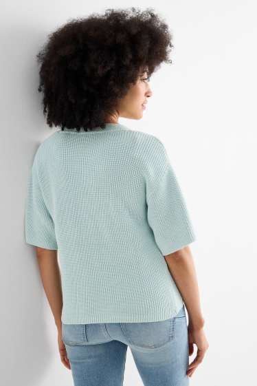 Women - Knitted jumper - short sleeve - mint green