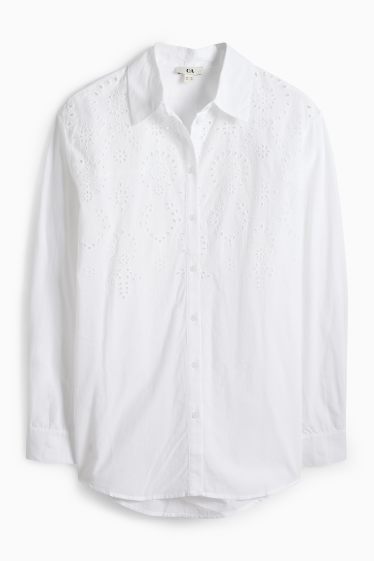 Femmes - Blouse-chemise - broderie anglaise - blanc