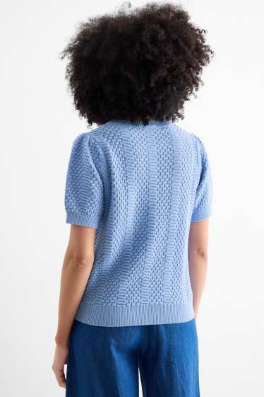 Donna - Maglione - a maniche corte - tessuto tramato - azzurro