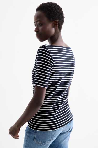 Dámské - Tričko - regular fit- pruhované - tmavomodrá