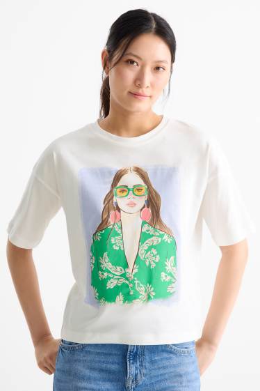 Donna - T-shirt - regular fit - effetto brillante - bianco