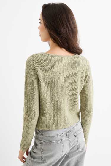 Damen - Strickjacke - gerippt - grün