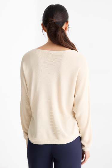 Femmes - Pull - finition côtelée - beige clair