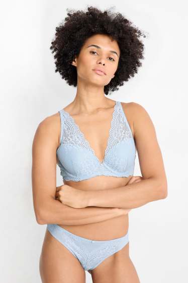 Dames - BH met beugels - PLUNGE - voorgevormd - lichtblauw