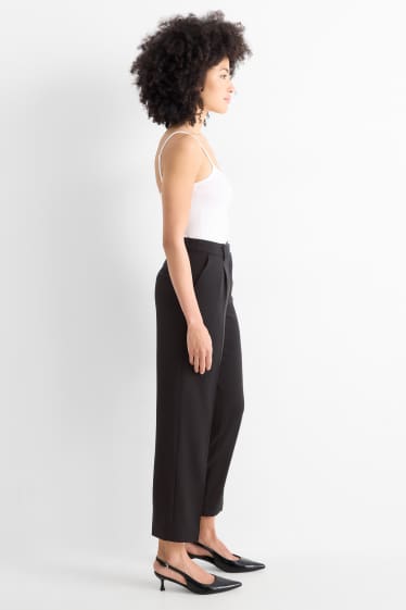 Dámské - Plátěné kalhoty - high waist - straight leg - černá