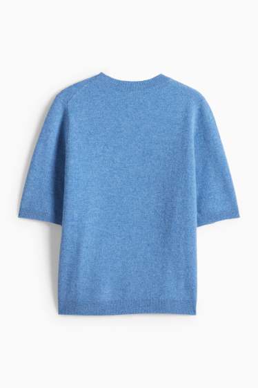 Damen - Kaschmir-Strickpullover - kurzarm - blau