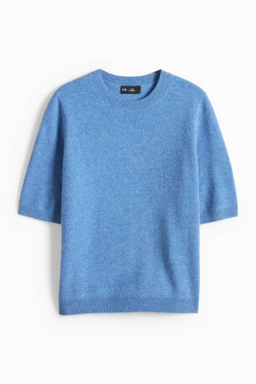 Damen - Kaschmir-Strickpullover - kurzarm - blau