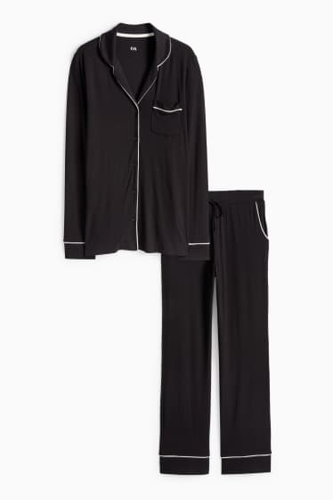 Dames - Pyjama van viscose - zwart