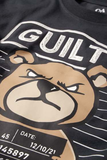 Kinder Jungen - Bär - Kurzarmshirt - dunkelgrau