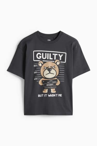 Kinder Jungen - Bär - Kurzarmshirt - dunkelgrau