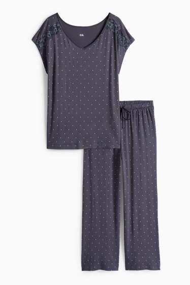Femei - Pijama din viscoză - cu buline - albastru închis