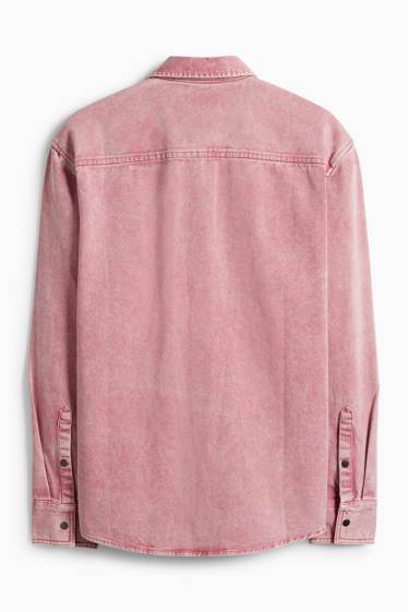 Uomo - Camicia di jeans - relaxed fit - collo all'italiana - rosa scuro