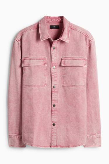 Uomo - Camicia di jeans - relaxed fit - collo all'italiana - rosa scuro