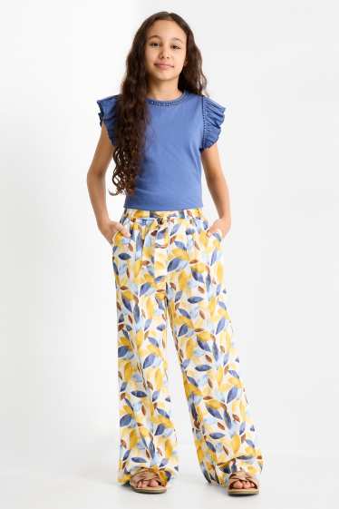 Bambine - Pantaloni di stoffa - effetto brillante - fantasia - giallo