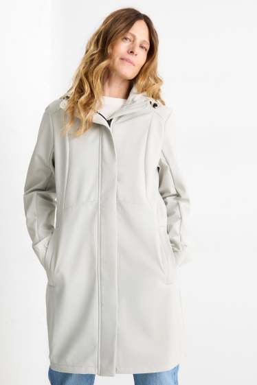 Damen - Softshellmantel mit Kapuze - wasserabweisend - 4 Way Stretch - hellgrau