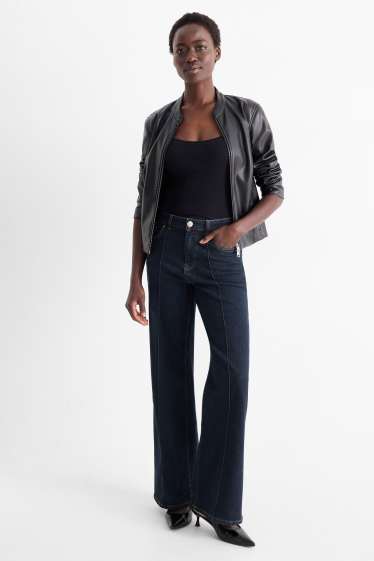 Femei - Wide leg jeans - talie medie - denim-albastru închis