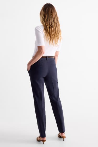 Dames - Pantalon met riem - mid waist - tapered fit - donkerblauw