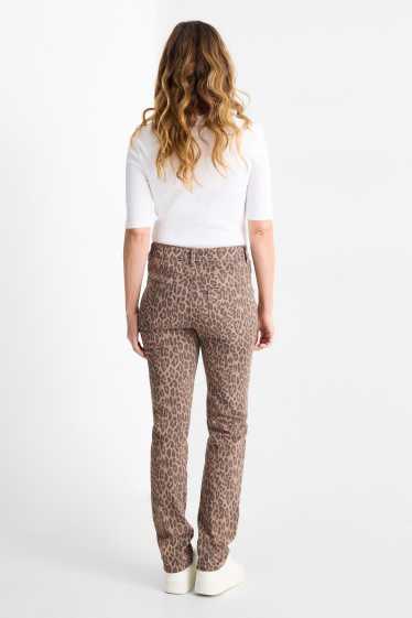 Damen - Stoffhose - Mid Waist - Slim Fit - Leo-Print - hellbraun