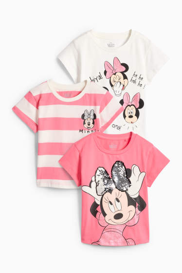 Děti - dívky - Multipack 3 ks - Minnie Mouse - tričko s krátkým rukávem - s třpytivými efekty - růžová