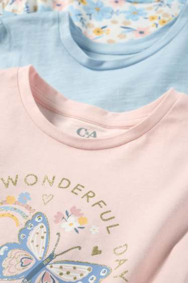 Bambine - Confezione da 3 - fiore e farfalla - maglia a maniche corte - rosa / azzurro