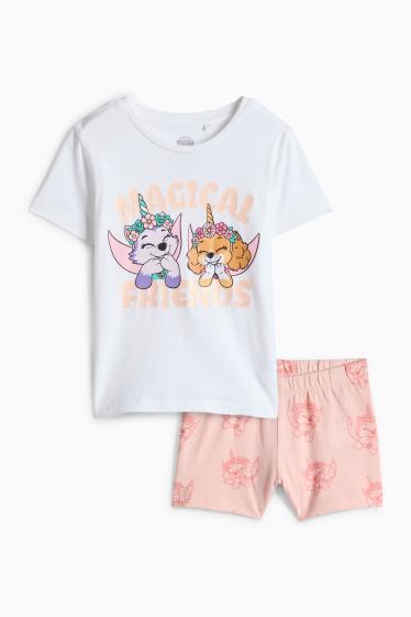 Bambine - PAW Patrol - Skye ed Everest - pigiama corto - 2 pezzi - bianco / rosa