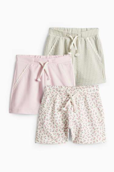Bébés filles - Lot de 3 - petites fleurs - shorts en molleton pour bébé - blanc / rose
