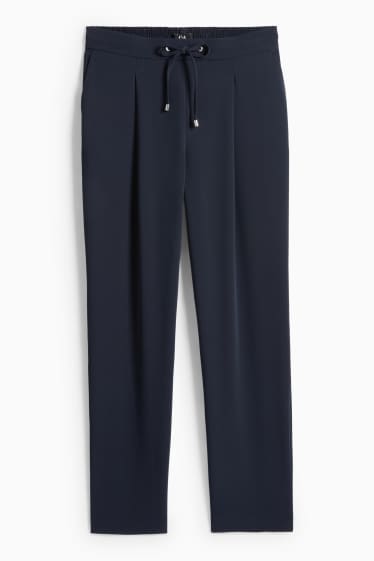 Dámské - Plátěné kalhoty - mid waist - tapered fit - tmavomodrá