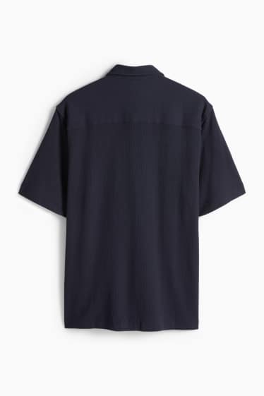 Hommes - Chemise - regular fit - col kent - finition texturée - bleu foncé