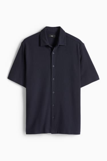 Hommes - Chemise - regular fit - col kent - finition texturée - bleu foncé