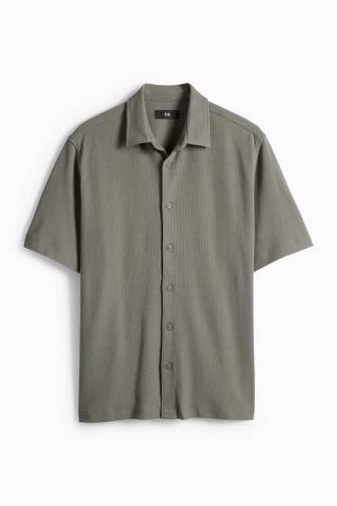 Heren - Overhemd - regular fit - Kent - met structuur - donkergroen