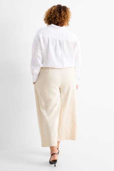 Dona - Pantalons de tela amb cinturó - high waist - wide leg - beix clar