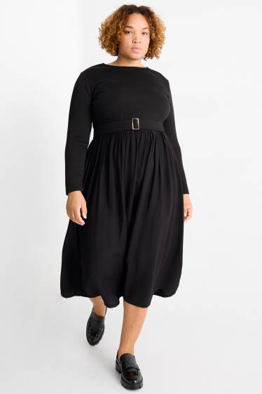 Dames - Fit & flare-jurk met ceintuur - zwart