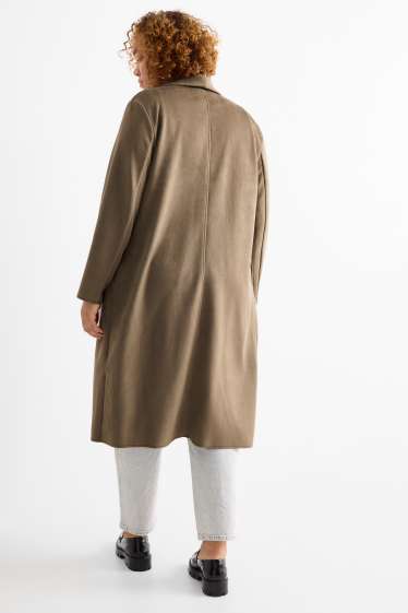 Donna - Cappotto - similpelle scamosciata - marrone