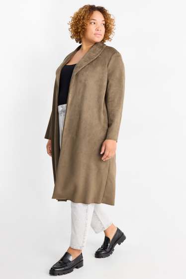 Donna - Cappotto - similpelle scamosciata - marrone