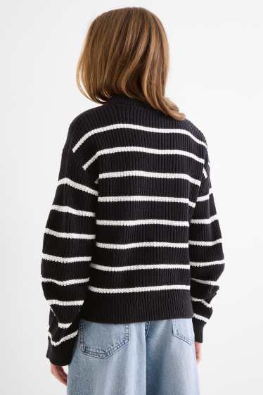 Children Girls - Jumper - ribbed - striped - black / white