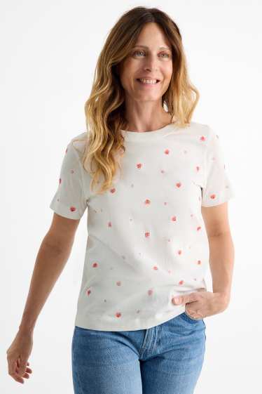 Dámské - Tričko - regular fit - se vzorem - bílá/červená