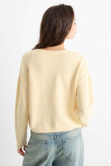 Women - Knitted cardigan - light yellow