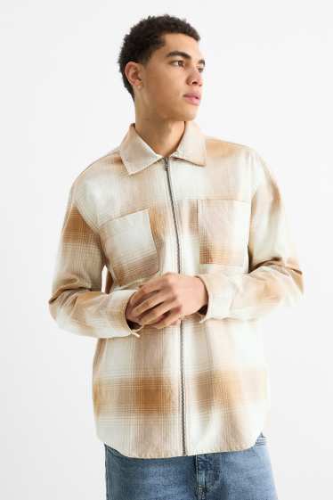 Hommes - Veste-chemise - relaxed fit - col kent - à carreaux - blanc / beige