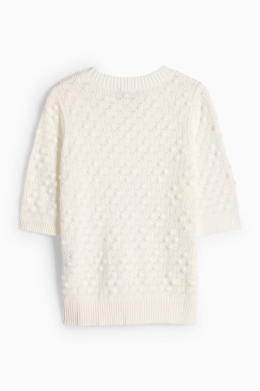 Damen - Strickpullover - kurzarm - strukturiert - weiss